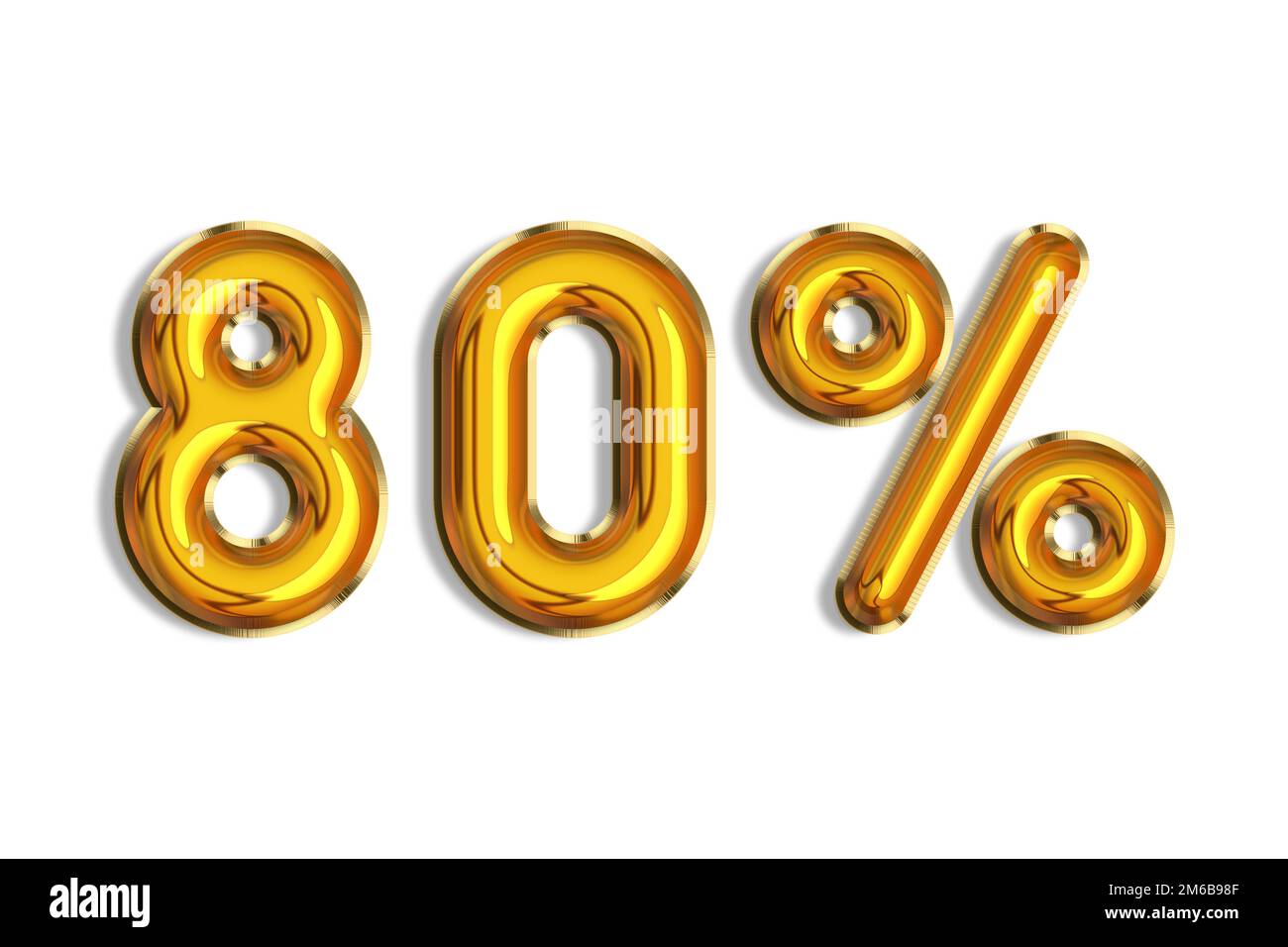 80% off discount promotion sale made of realistic 3d gold helium balloons. Illustration of golden percent symbol for selling poster, banner, ads, shop Stock Photo