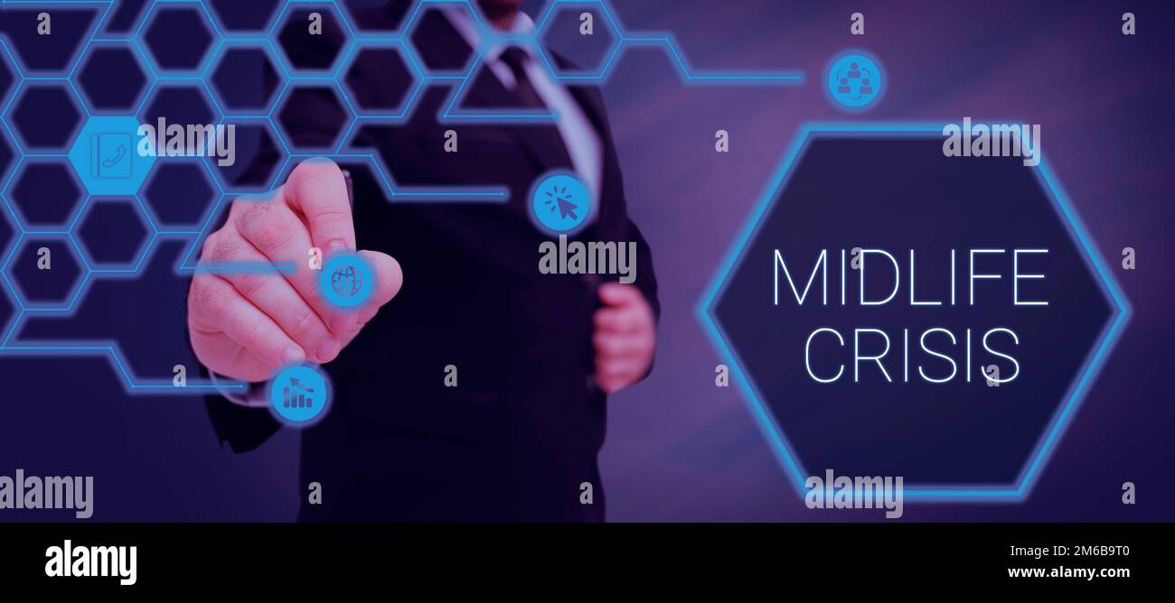 Writing displaying text Midlife Crisis. Business idea Software development technique Decomposing an application Stock Photo