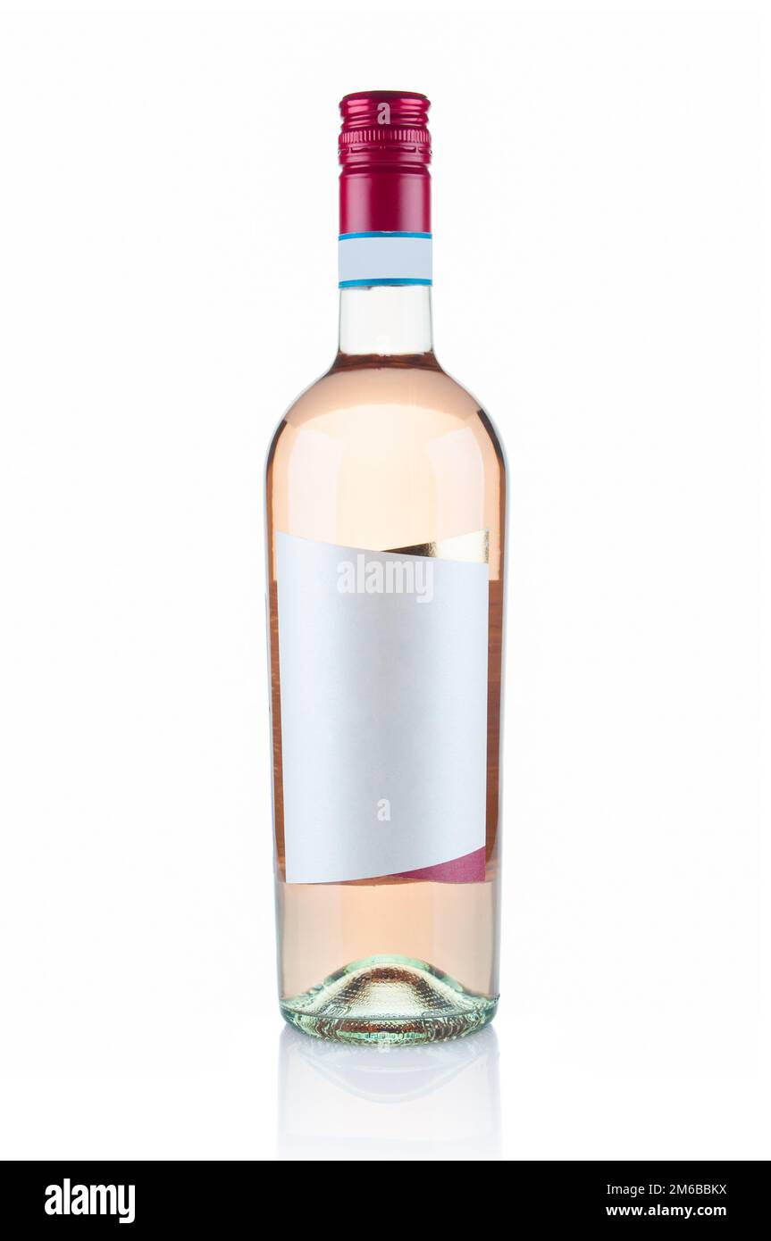 Rose wine bottle close up isolated on white background Stock Photo - Alamy