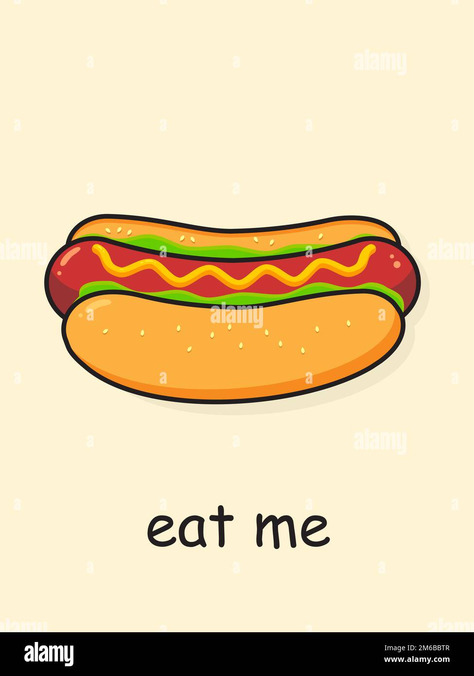Cartoon Hotdog. Postcard Eat me. Vector illustration Stock Vector Image