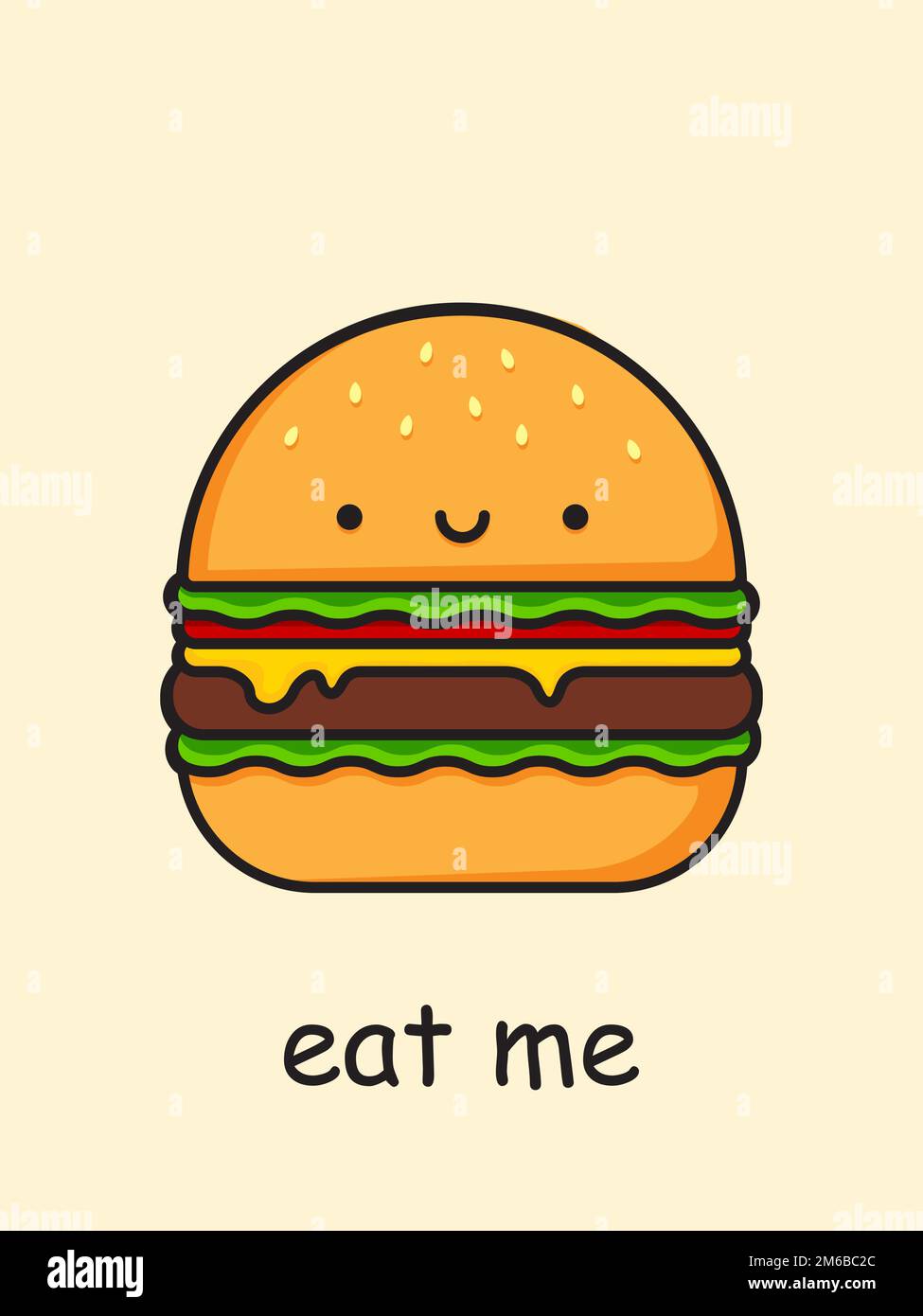 Cartoon hamburger Postcard Eat me. Vector illustration Stock Vector