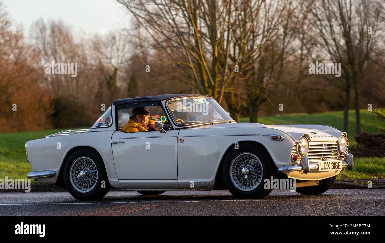 1967 white Triumph TR4A classic British sports car Stock Photo - Alamy