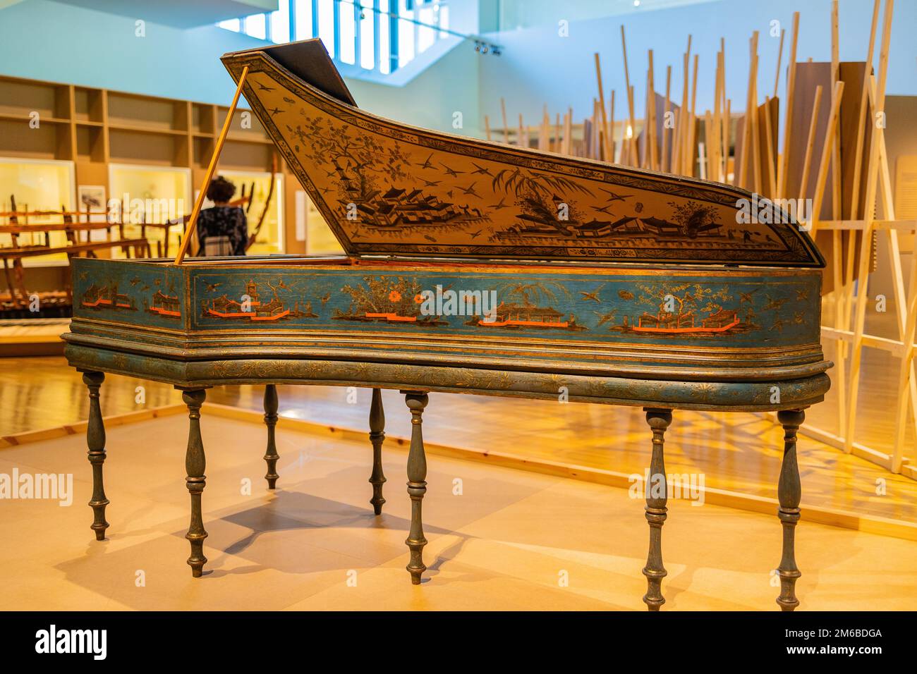 Close up of harpsichord from circa 1737 made by Christian Zell in Hamburg made from boxwood, ebony, red pine and maple Stock Photo