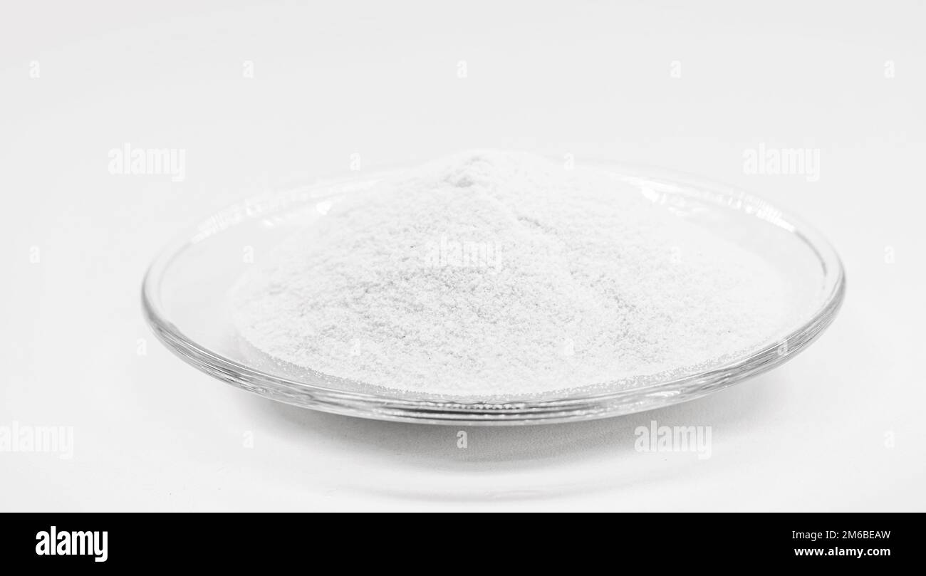 mica sericite or sericite is a fine grayish white powder, a hydrated potassium alumina silicate. Component of the food industry. Stock Photo