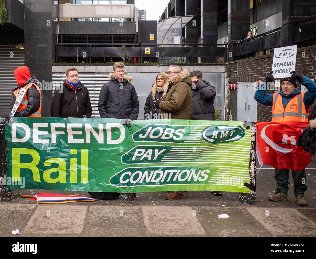 RMT train drivers picket line outside St Pancras train station during