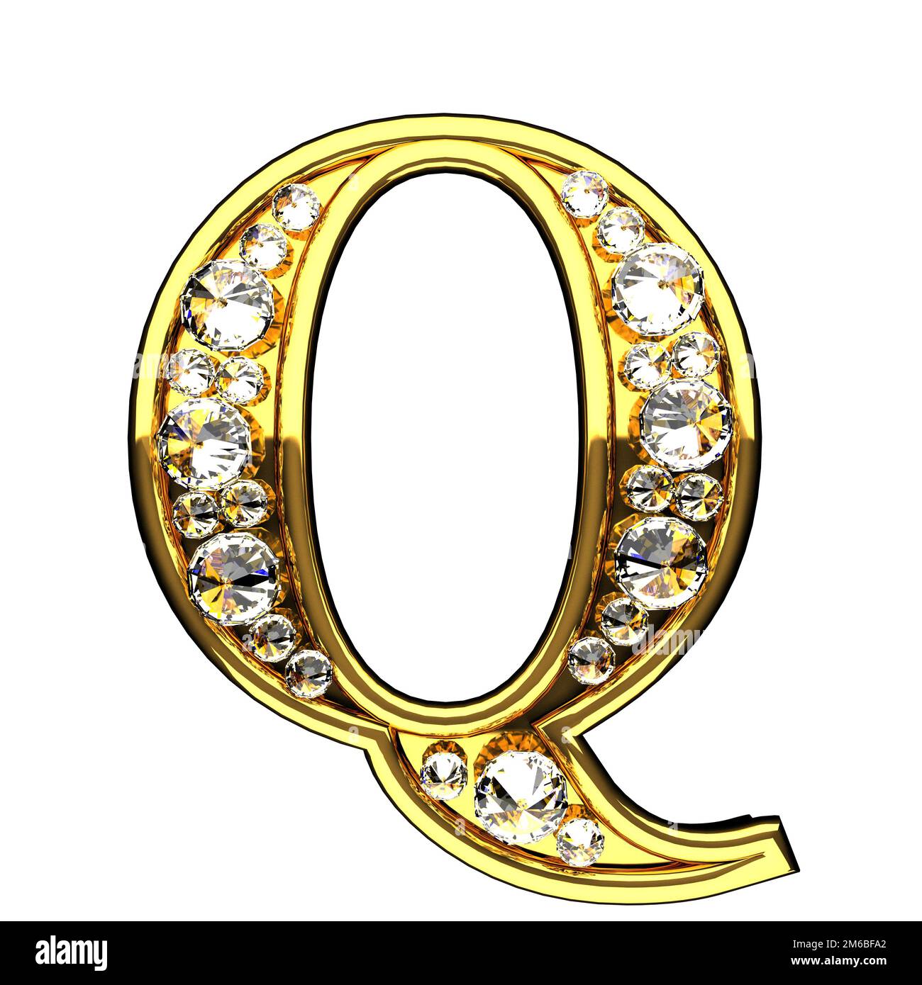 Q isolated golden letters with diamonds on white Stock Photo