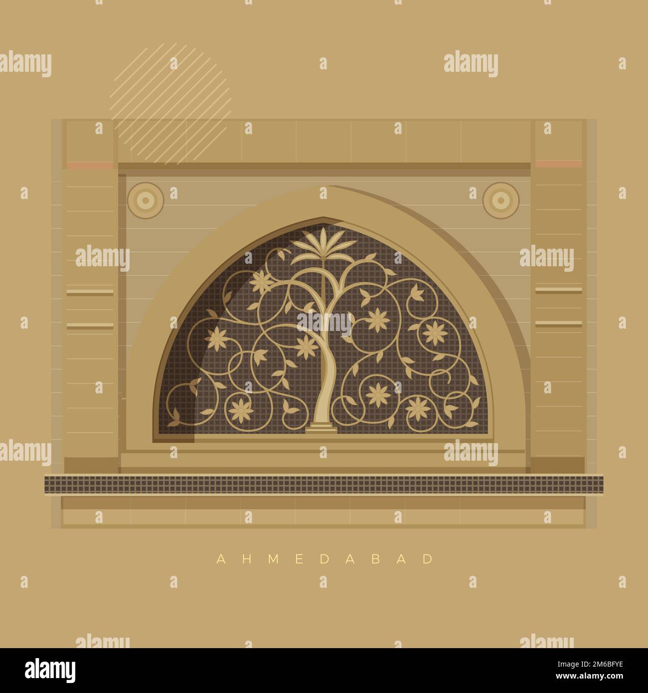 Ahmedabad City - Sidi Saiyyed Mosque - Jali - Illustration as EPS 10 ...