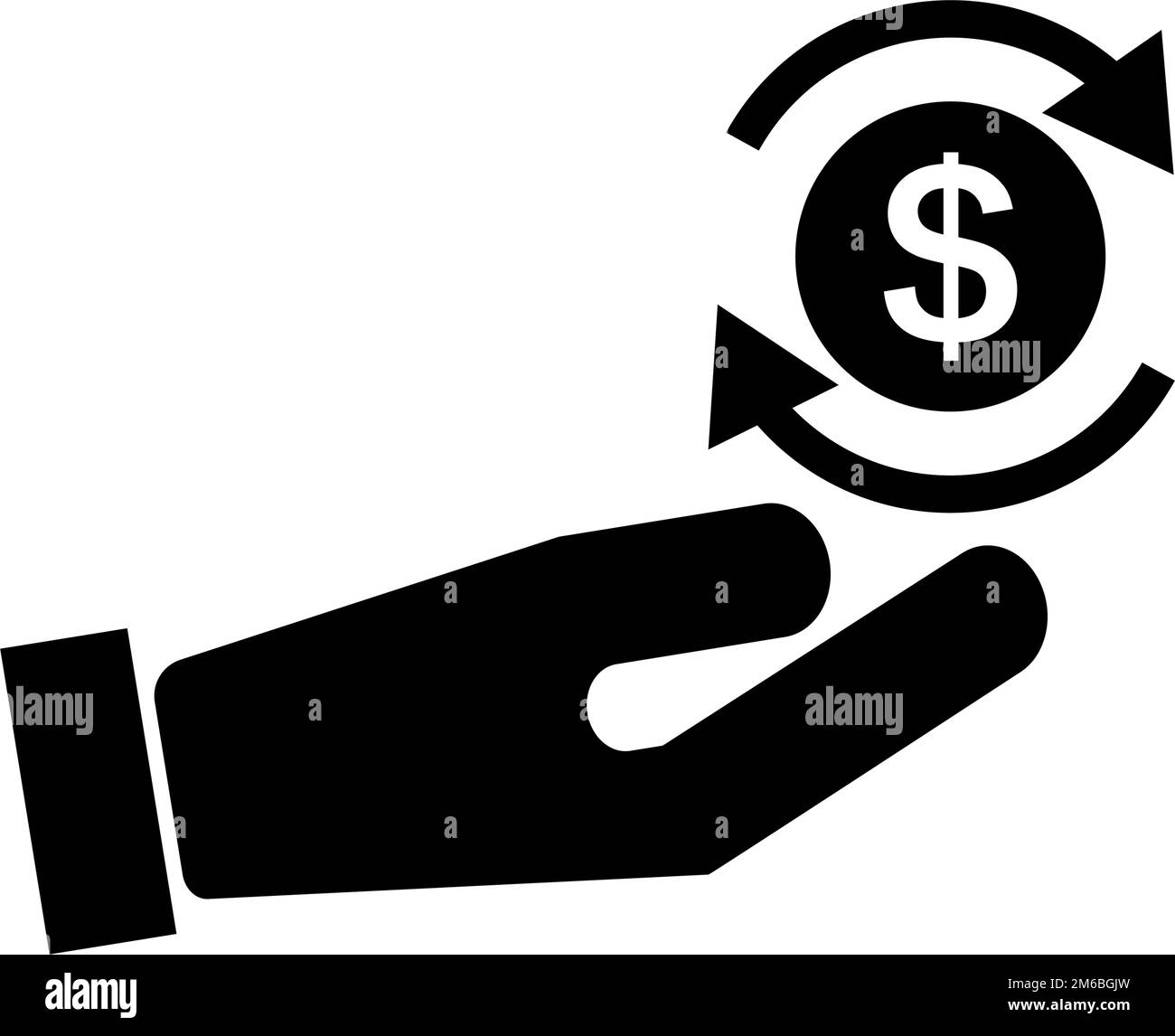 Hand and rotating coin icon. Dollar exchange. Editable vector Stock