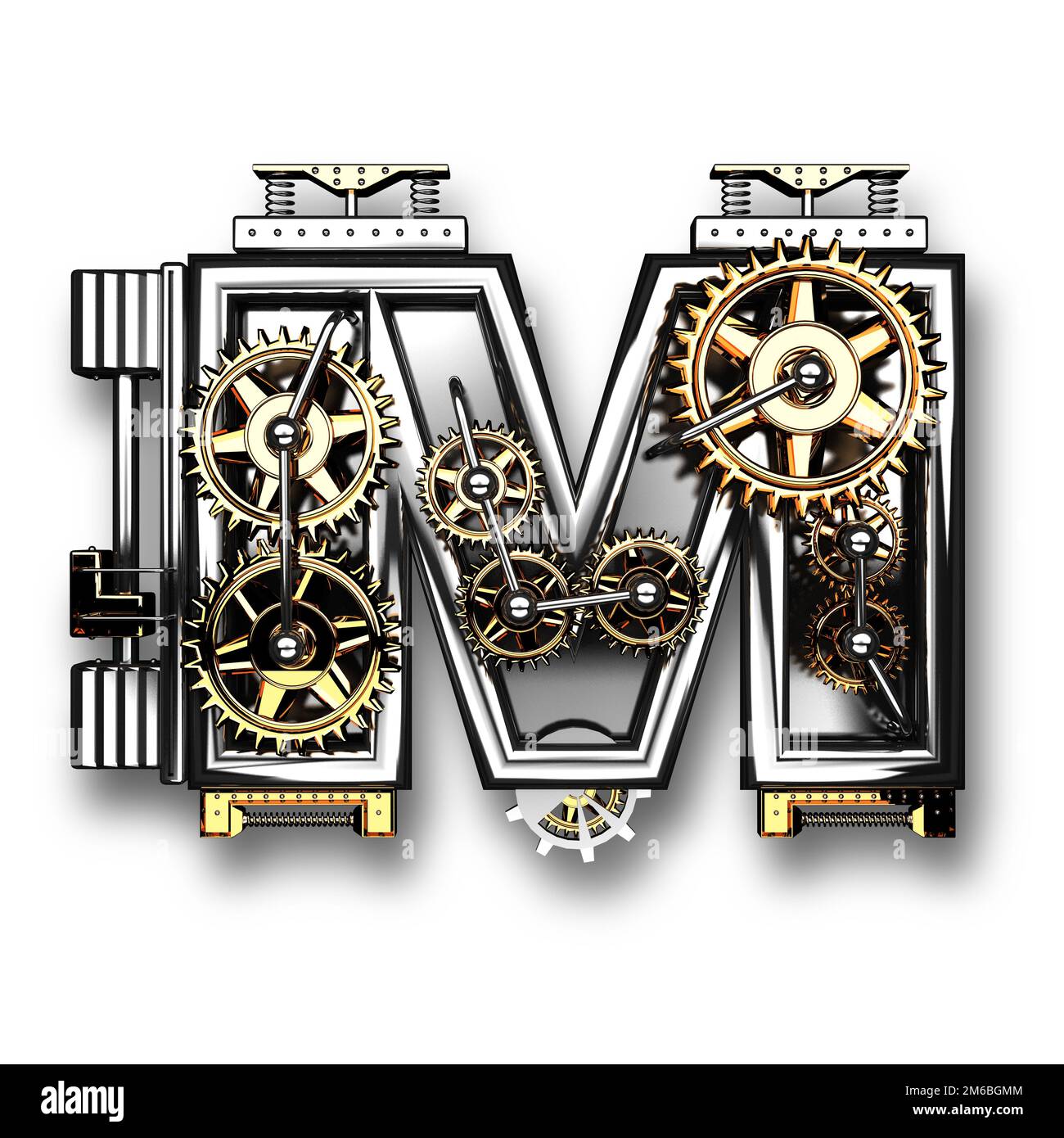 M isolated metal letter with gears on white background Stock Photo - Alamy