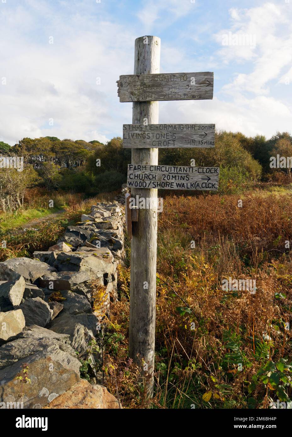 Walking trail sign posts on the Isle of Ulva Stock Photo Alamy