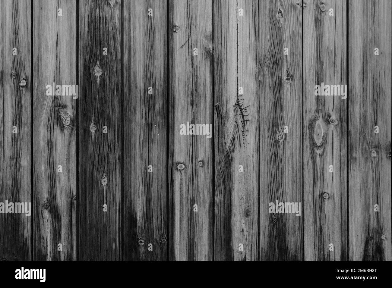 Vertical black and white vintage weathered textured stained wood panel wall for background texture in any abstract scene Stock Photo