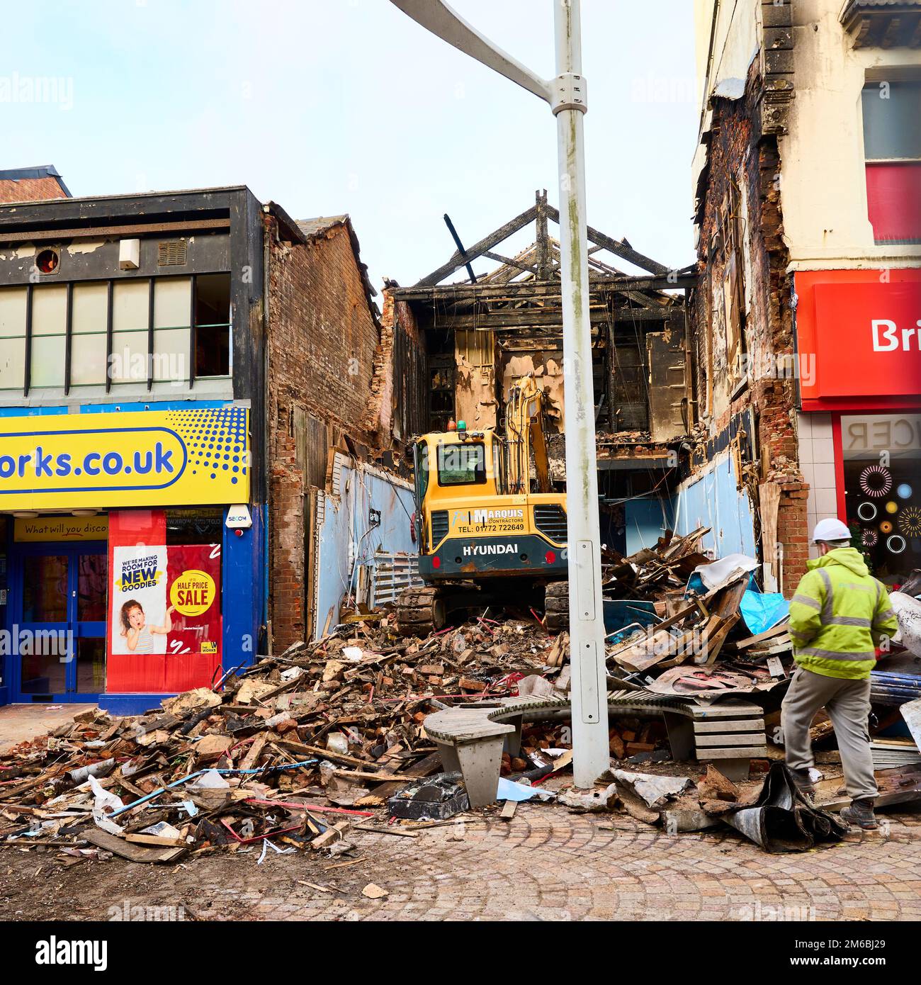 Site of fire in retail property on Church Street,Blackpool Stock Photo