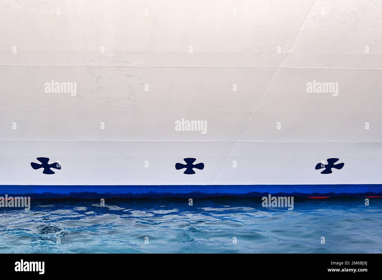 Propeller symbols on the waterline of a cruise ship showing the