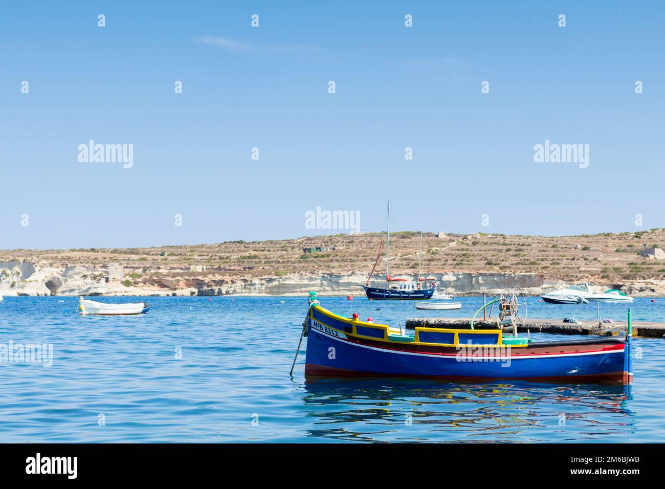 Traditional Maltese fishing boat, St Thomas Bay, Marsascala, Malta