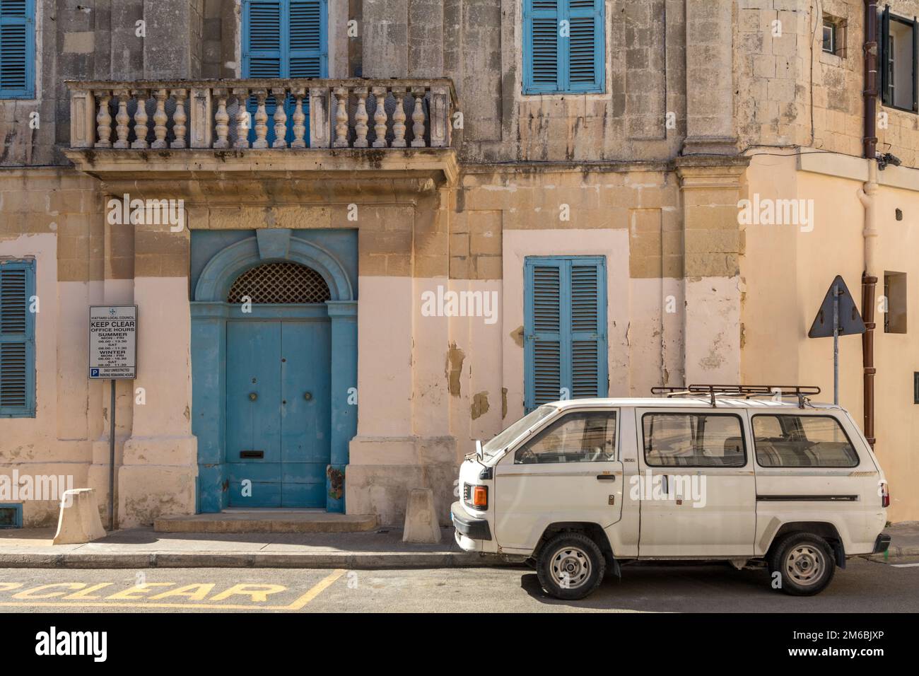 Blue Shutters on traditional Maltese House, Villa, Attard, Malta Stock
