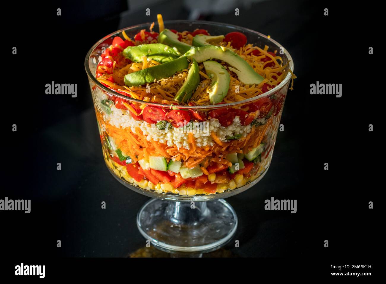 Pretty Colorful Layered Salad in a Glass Trifle Bowl Stock Photo Alamy