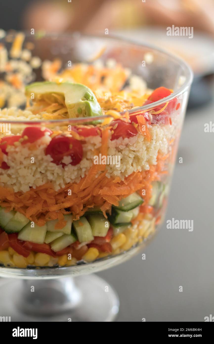 Pretty Colorful Layered Salad in a Glass Trifle Bowl Stock Photo Alamy