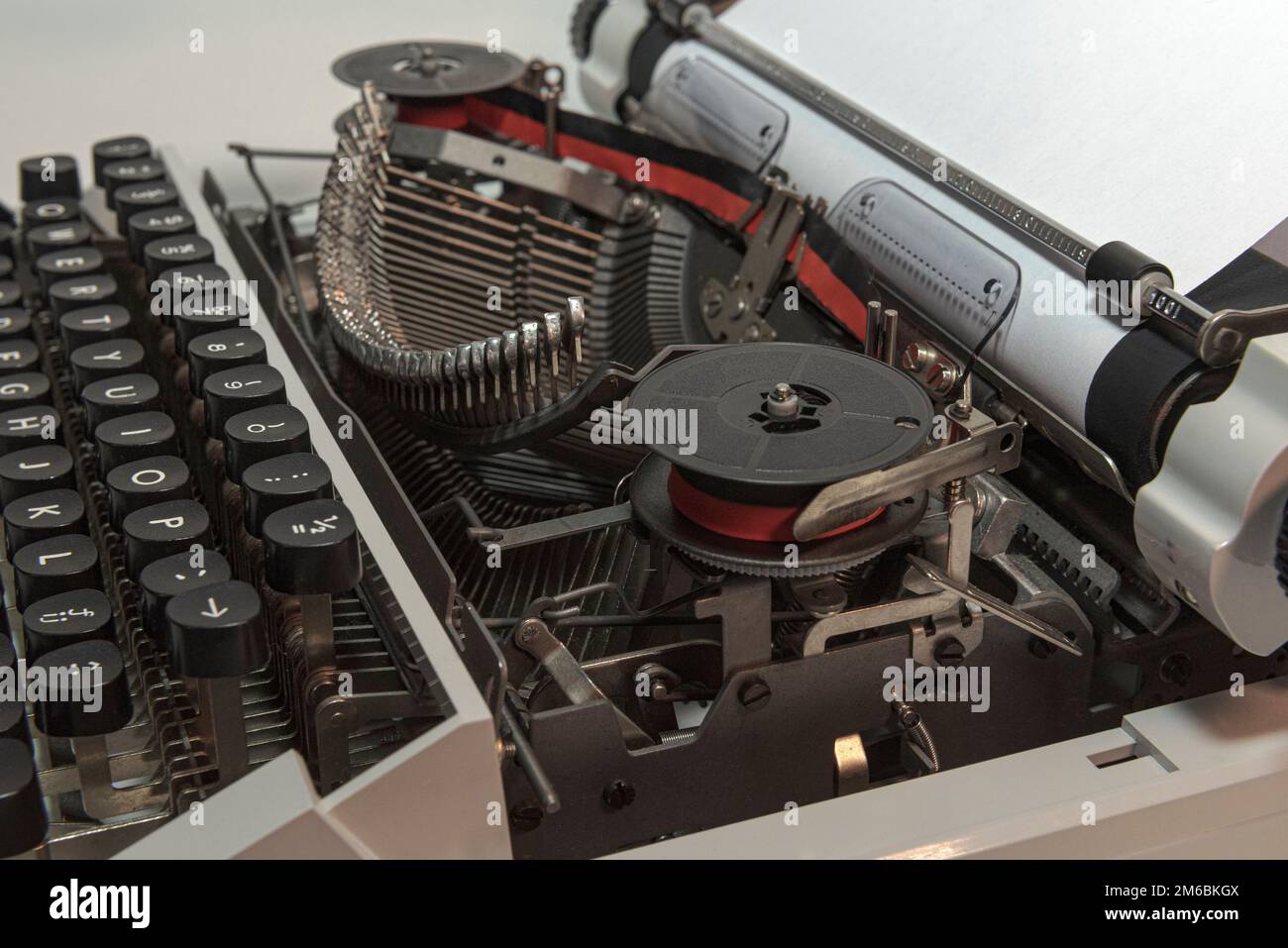 Typewriter 70s with red printed ribbon Right side Close up Stock Photo