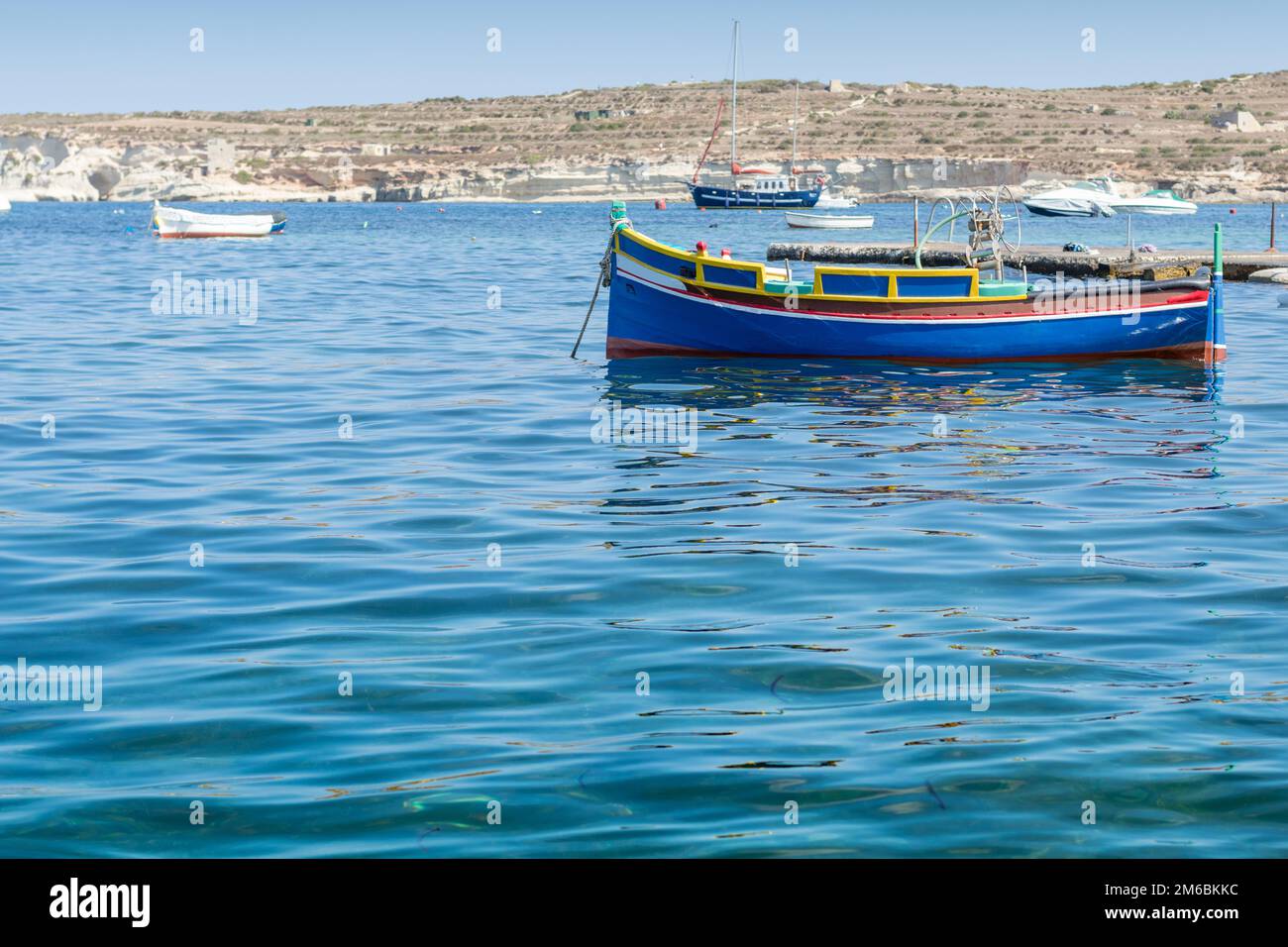 Traditional Maltese fishing boat, St Thomas Bay, Marsascala, Malta