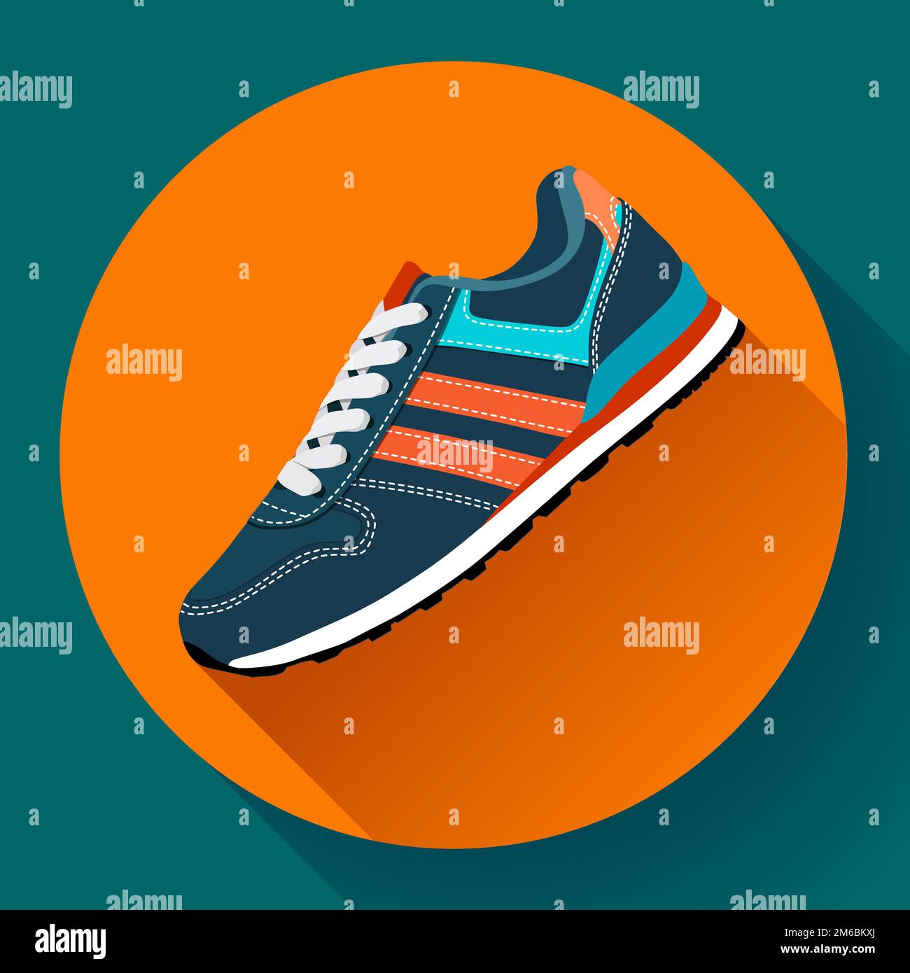 Fitness sneakers shoes for training running shoe flat design with long shadow Stock Photo