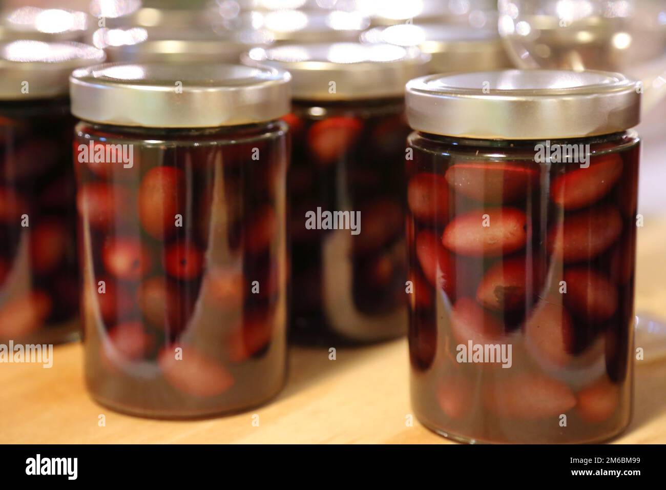 Kalamata olives in jars Stock Photo