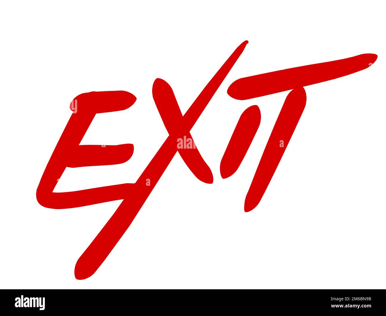 Handwritten text EXIT with a dynamic red font to leave or abandon something Stock Photo
