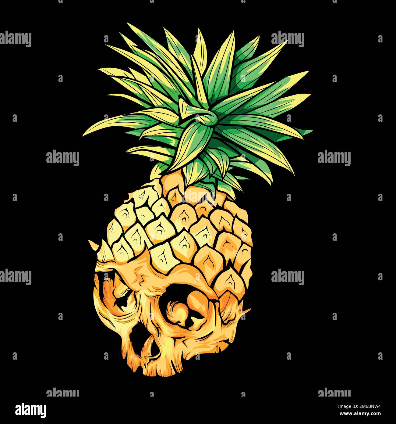 Vector skull pineapple. Exotic tropical fruit. Sketch,print. Pop art. Perfect for posters. Stock Vector