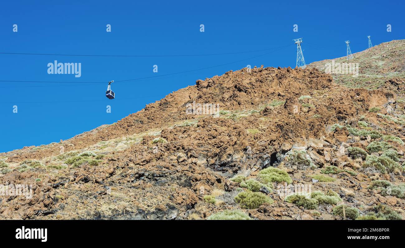 The cable car for ascent and descent of tourists to the volcano Teide