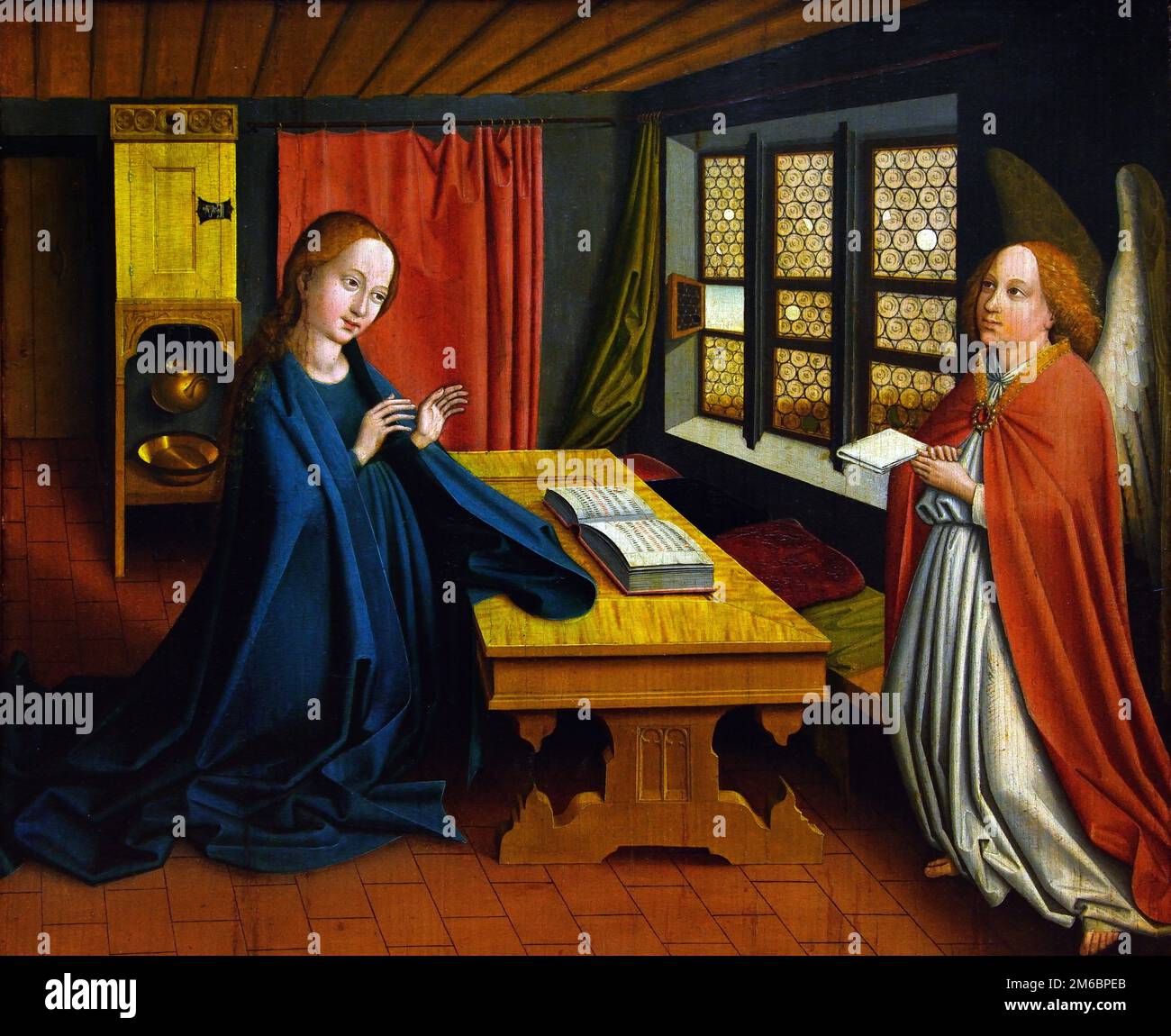 Annunciation by Jost Haller 1400-1485 Strasbourg, France,French, German, Germany, Annunciation ,represents the biblical story, in which, Archangel Gabriel, announces to the ,Virgin Mary, that she has been chosen to be the, mother of Jesus, birth of Christ,Mary , Stock Photo