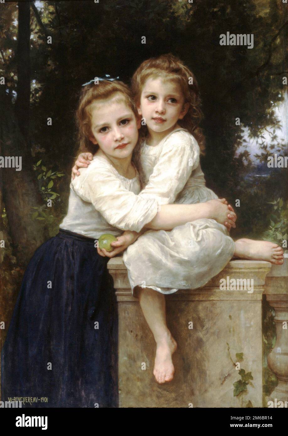 Deux Soeurs (Two Sisters)  painted by nineteenth-century French painter William-Adolphe Bouguereau in 1901 Stock Photo