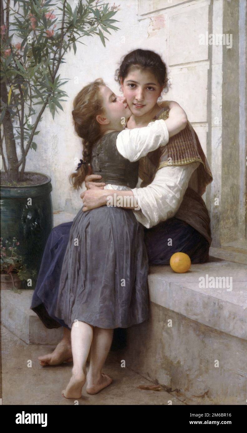 Càlinerie (A Littel Coaxing) painted by nineteenth-century French painter William-Adolphe Bouguereau in 1890 Stock Photo