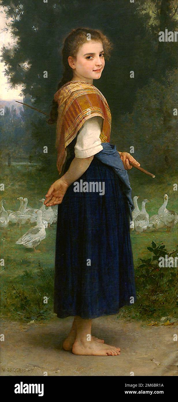 La Gardeuse d'oies (The Goose Girl) is an 1891 painting by Adolphe William Bouguereau, Stock Photo