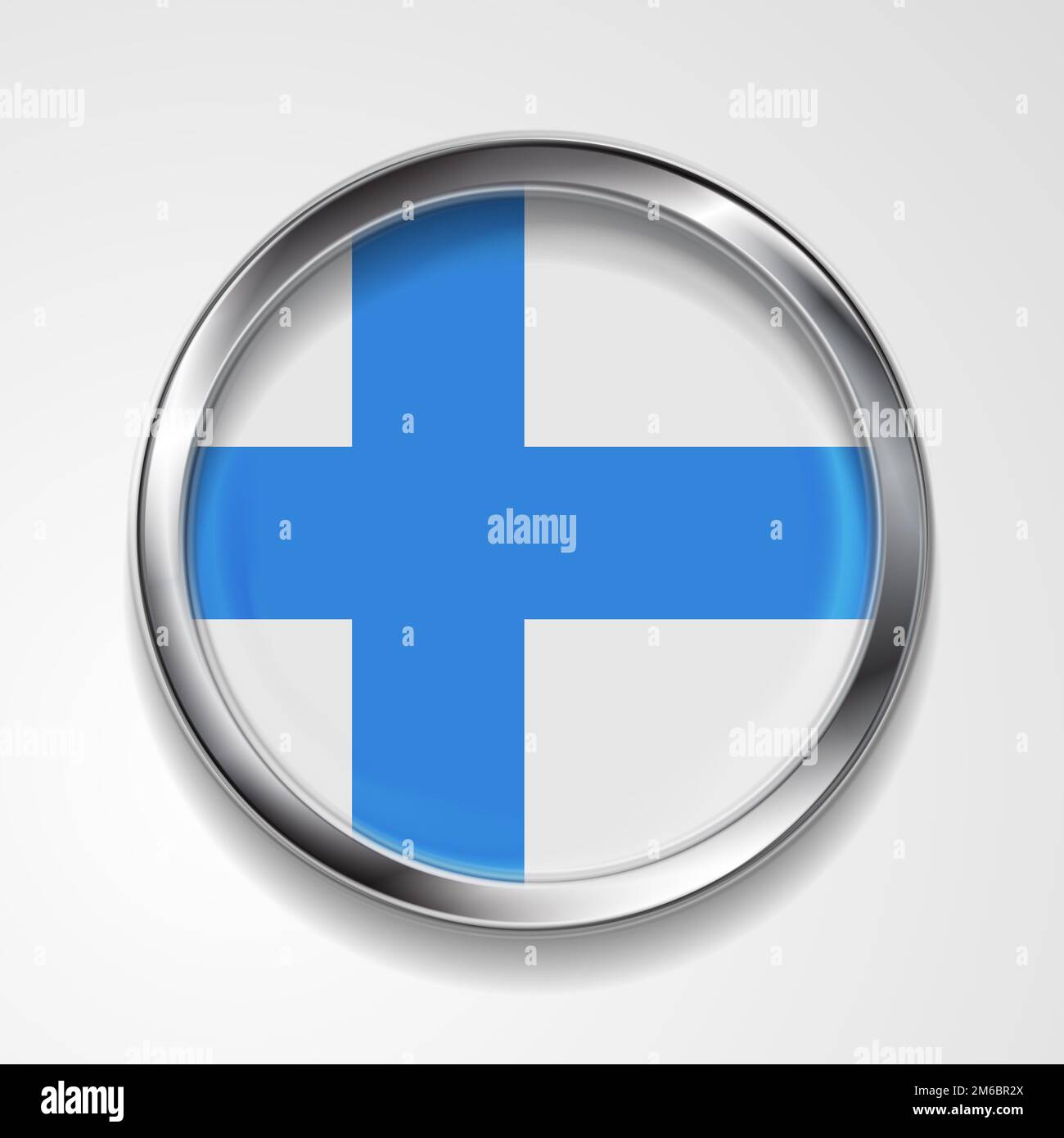 Abstract button with metallic frame. Finnish flag Stock Photo