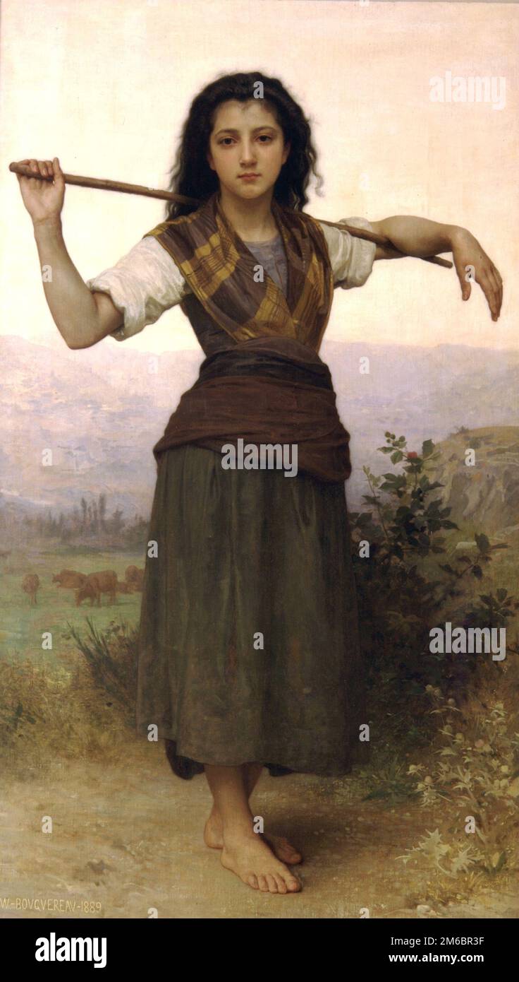 La Pastourelle (The Shepherdess or sometime The Little Shepherdess)  painted by nineteenth-century French painter William-Adolphe Bouguereau in 1889 Stock Photo
