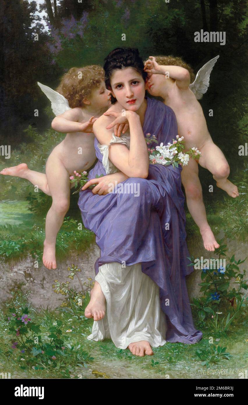 Chanson du Printemps (Song of Spring) painted by nineteenth-century French painter William-Adolphe Bouguereau in 1889 Stock Photo