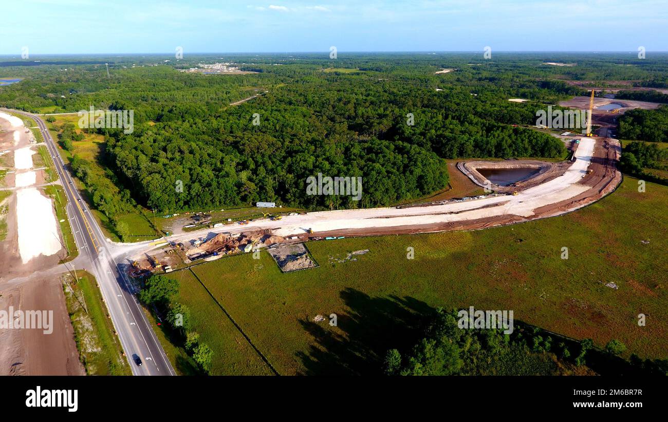 A drone shot of a rural road near Land O' Lakes in Florida, USA Stock ...