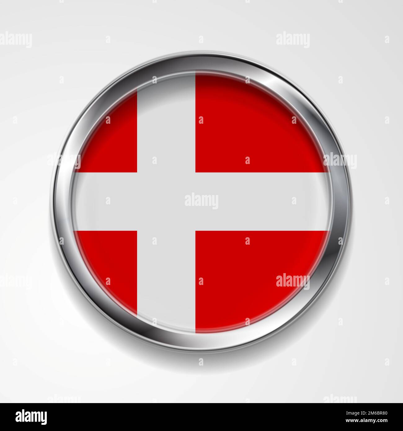 Abstract button with metallic frame. Danish flag Stock Photo