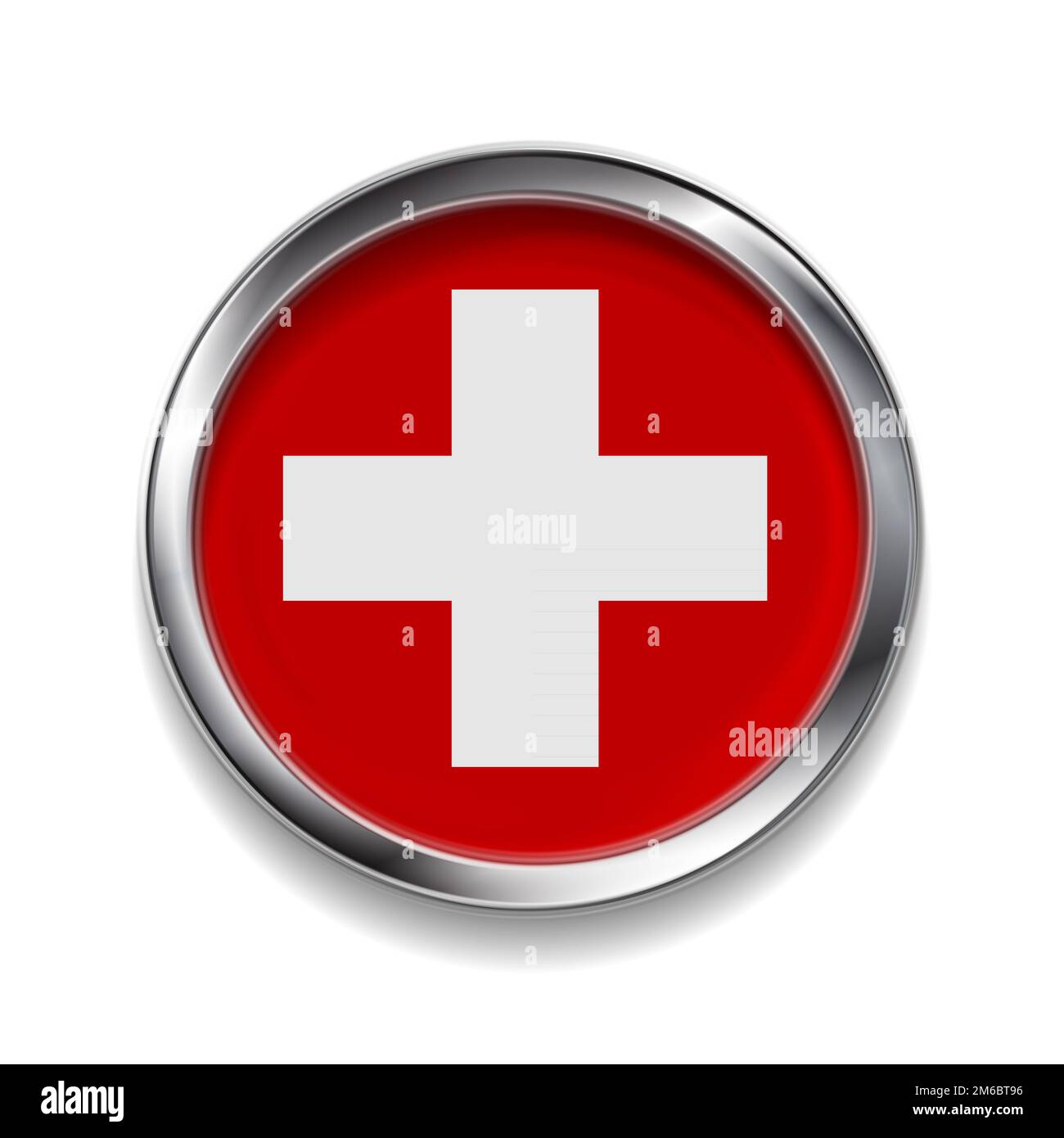 Abstract button with metallic frame. Swiss flag Stock Photo