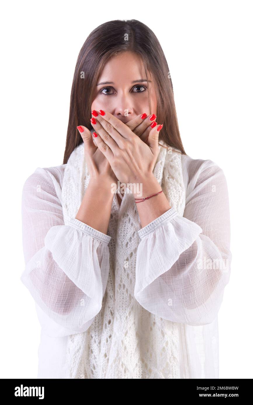 Woman Covering Her Mouth Stock Photo
