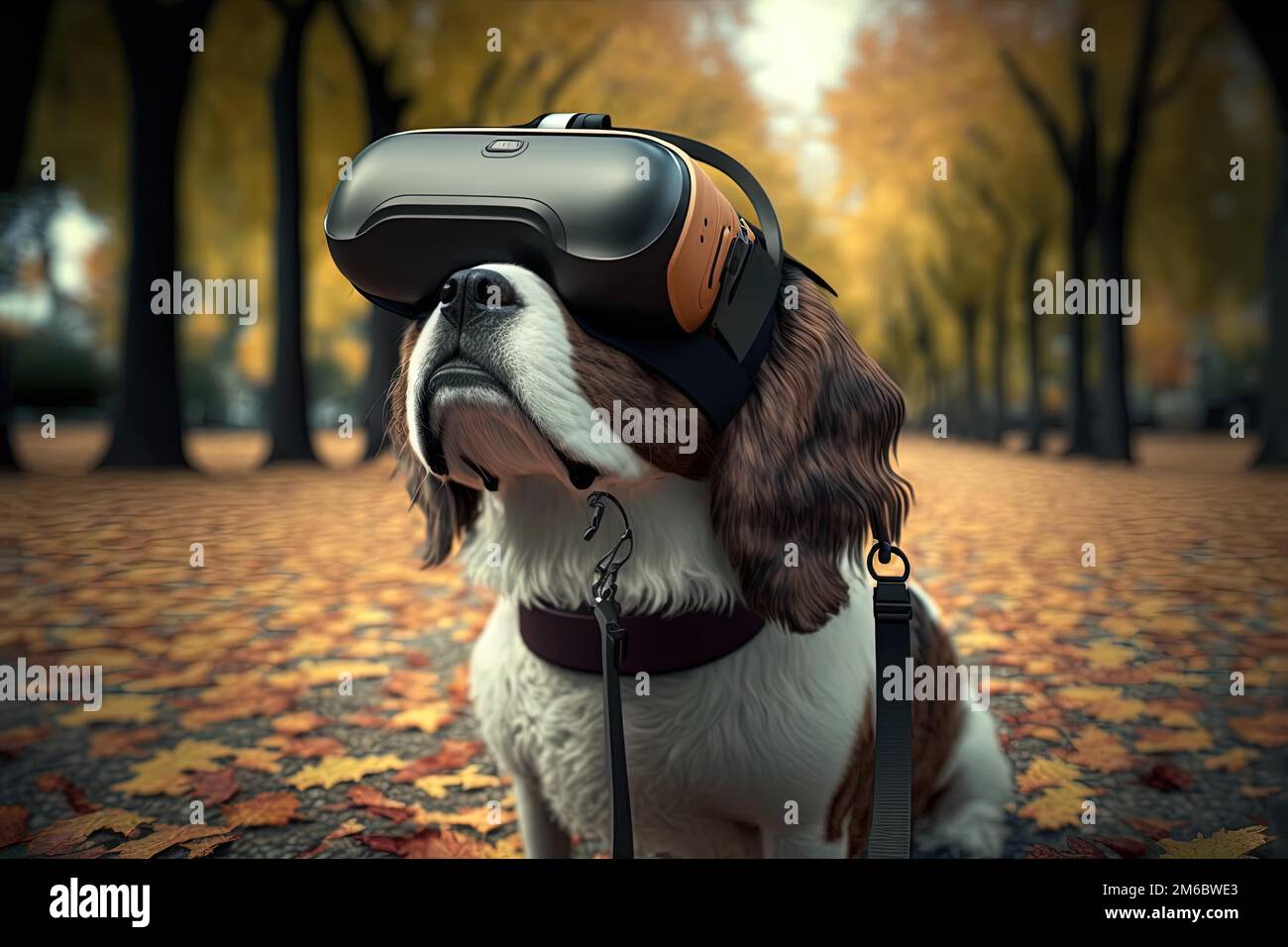 Dog wearing a VR Virtual Reality headset Stock Photo - Alamy