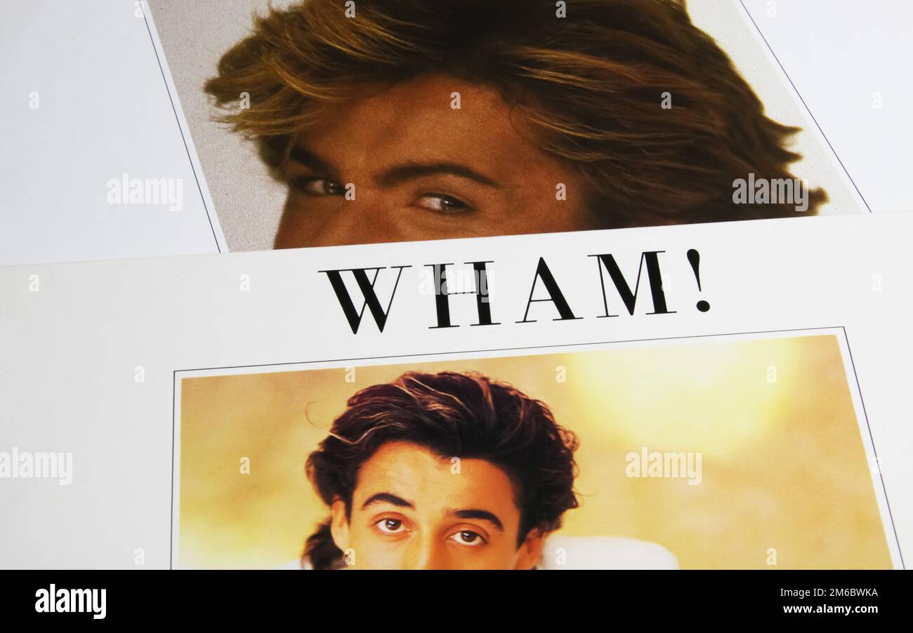 Viersen, Germany - January 2. 2023: Closeup of isolated Wham vinyl record cover album with George Michael and Andrew Ridgeley Stock Photo
