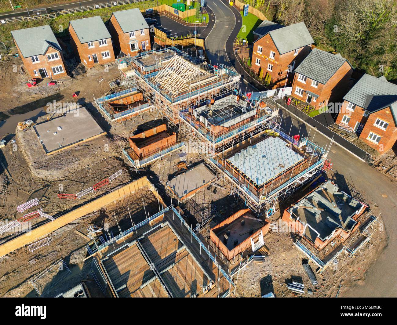 Pontypridd, Wales January 2023 Aerial view of a new housing