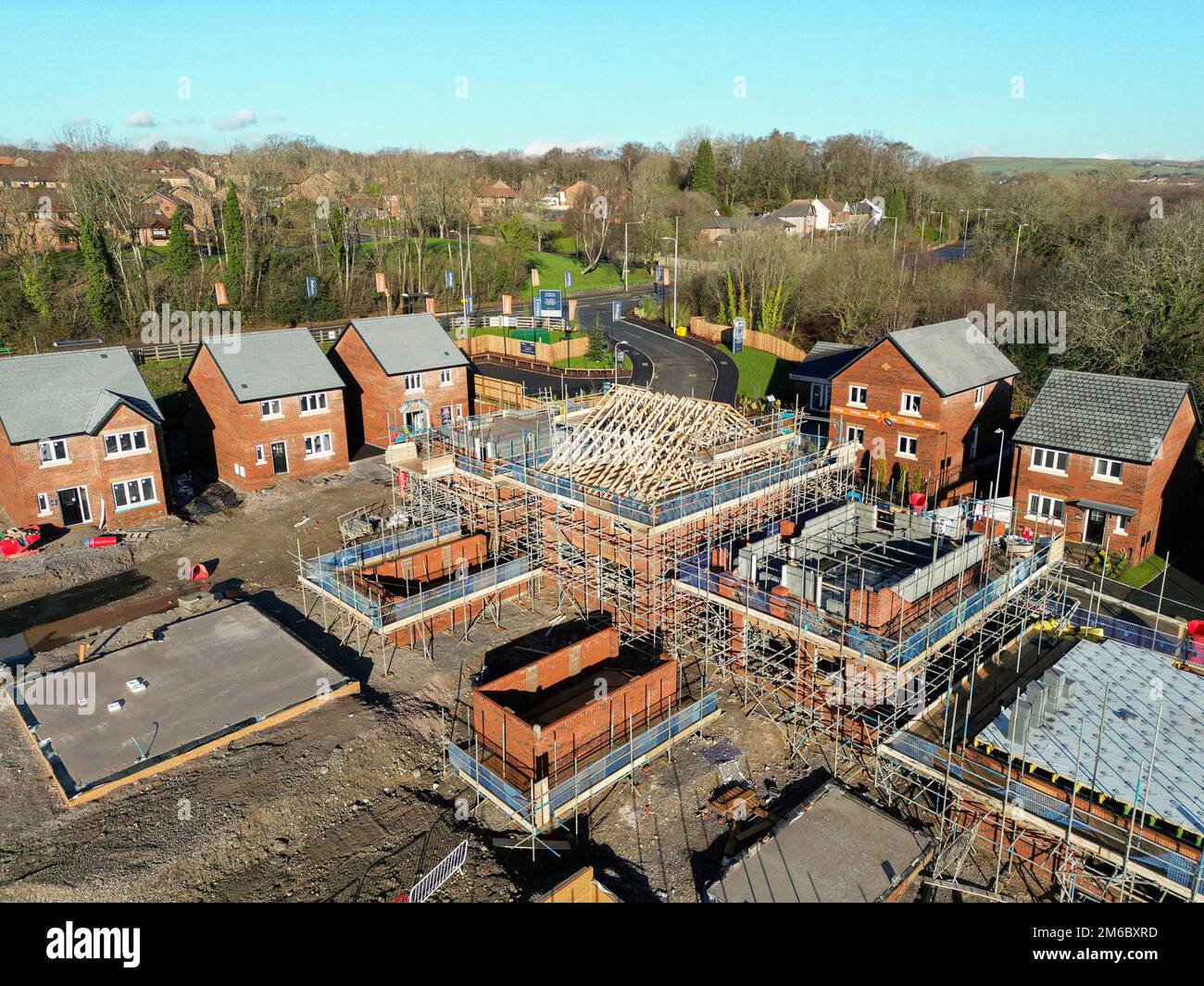 Pontypridd, Wales January 2023 Aerial view of a new housing