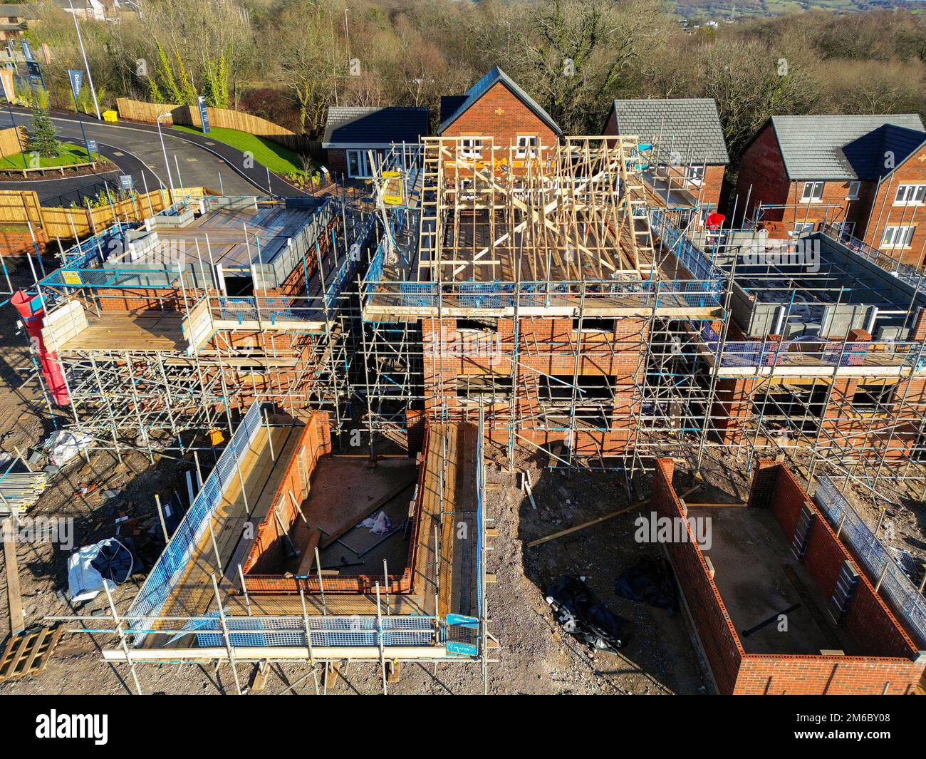 Pontypridd, Wales January 2023 Aerial view of a new housing