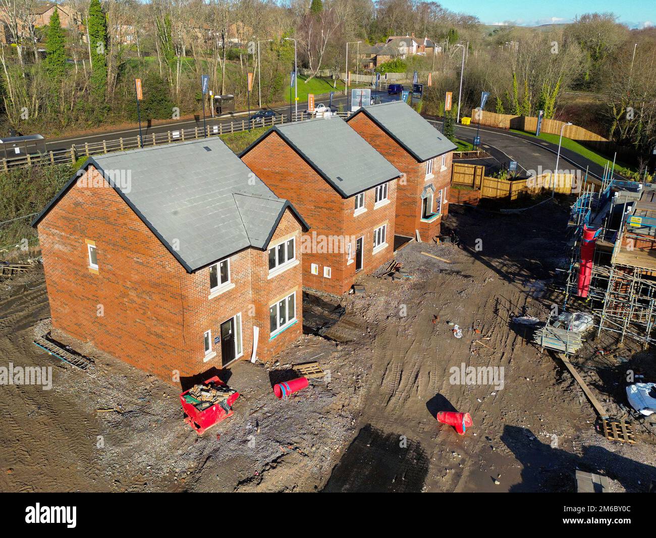 Pontypridd, Wales January 2023 Aerial view of a new housing