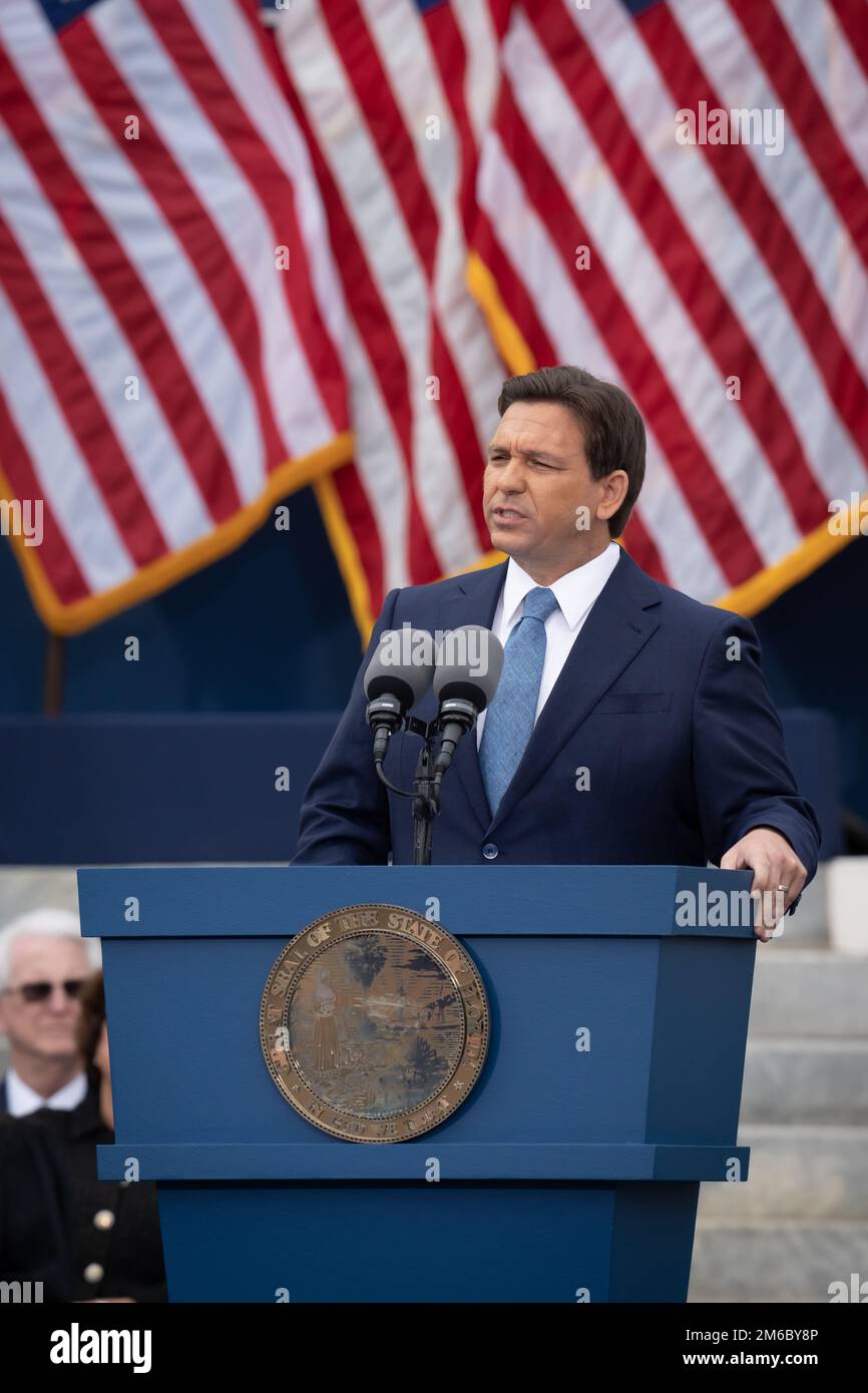 Gov. Ron DeSantis gives a speech after being sworn in for his 2nd term