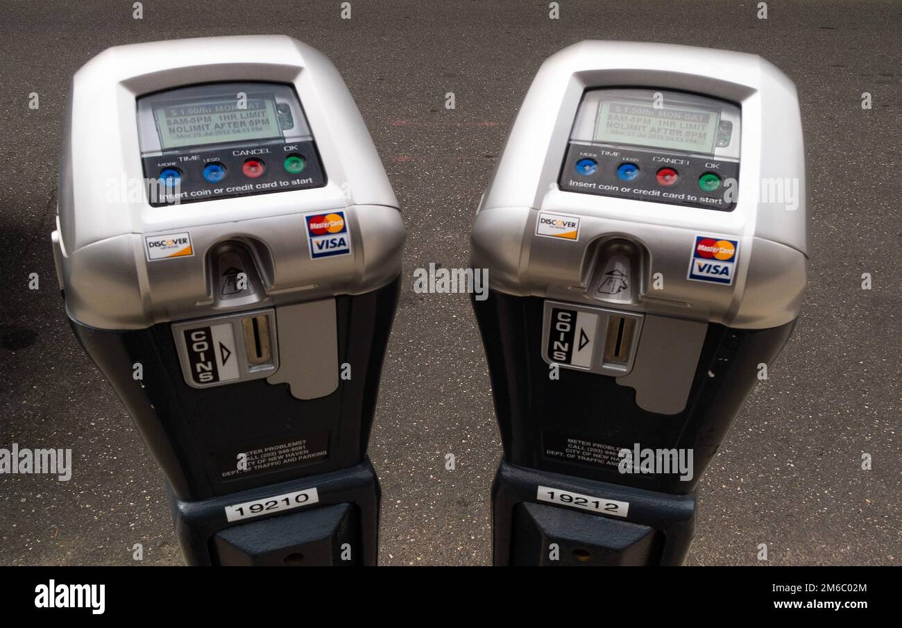 digital parking meters in New Haven CT Stock Photo Alamy