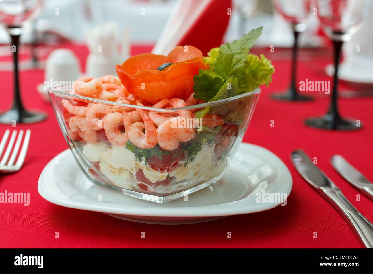 Salad with shrimps and vegetables Stock Photo