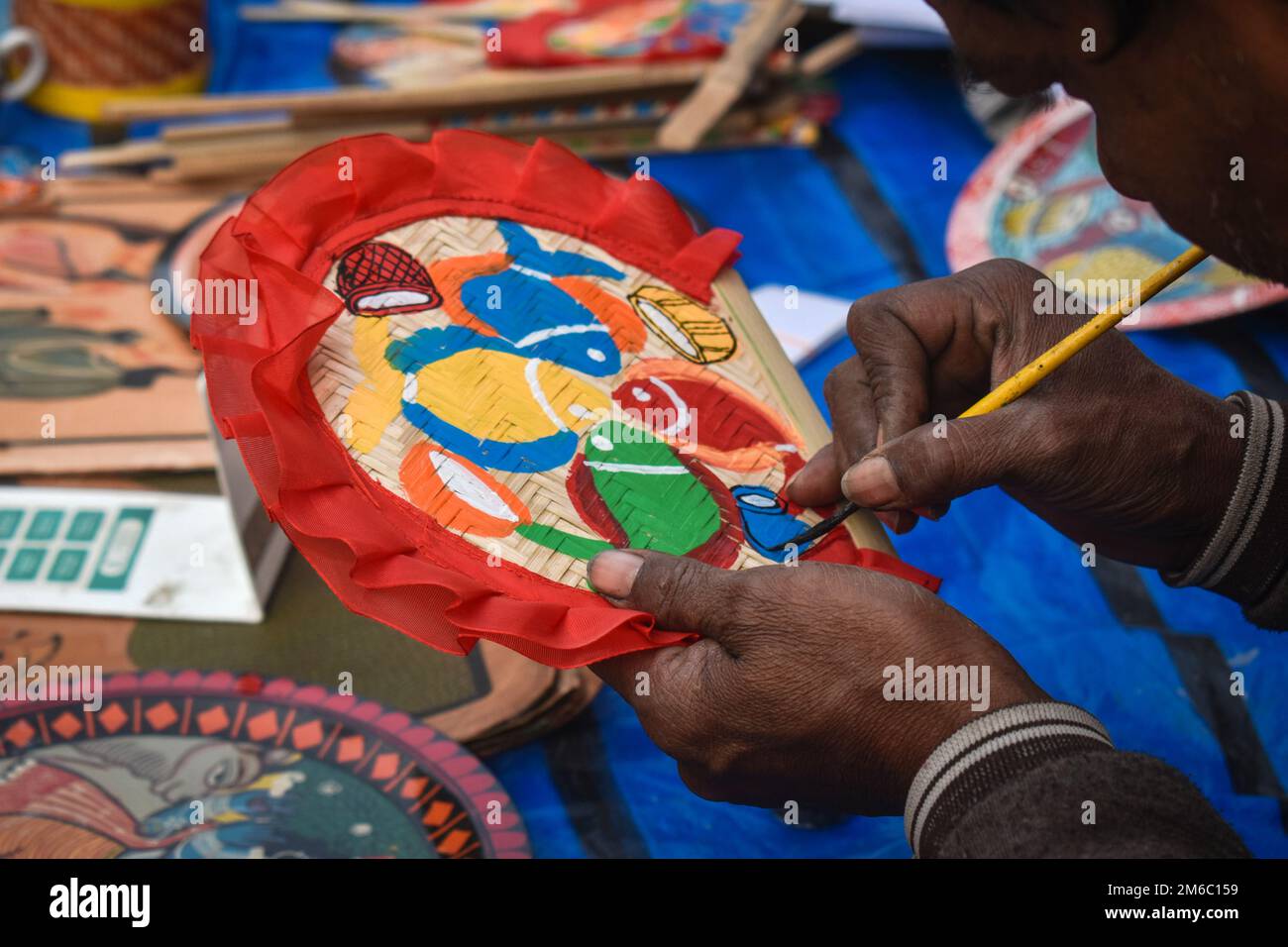 Kolkata, India. 03rd Jan, 2023. A chitrakar or traditional patachitra