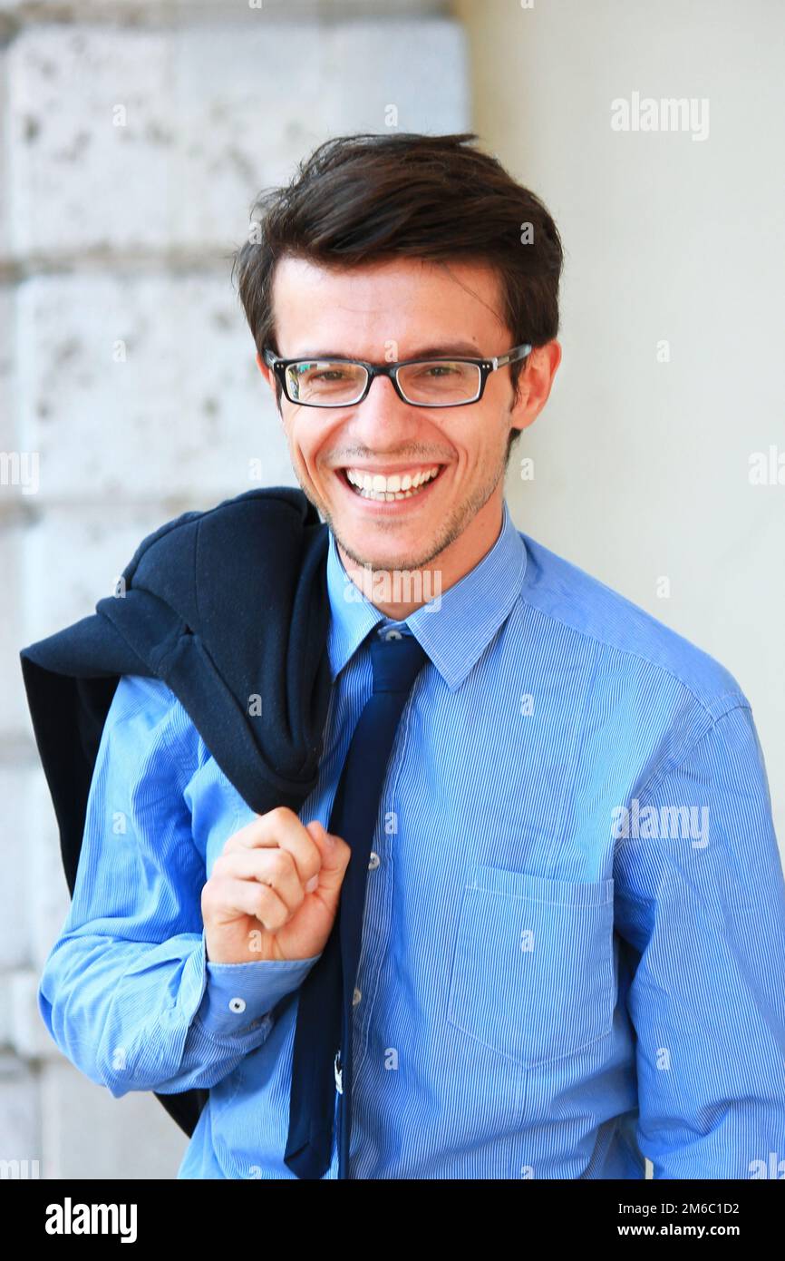 Successful Handsome Young Businessman Wearing Glasses And Standing Near ...